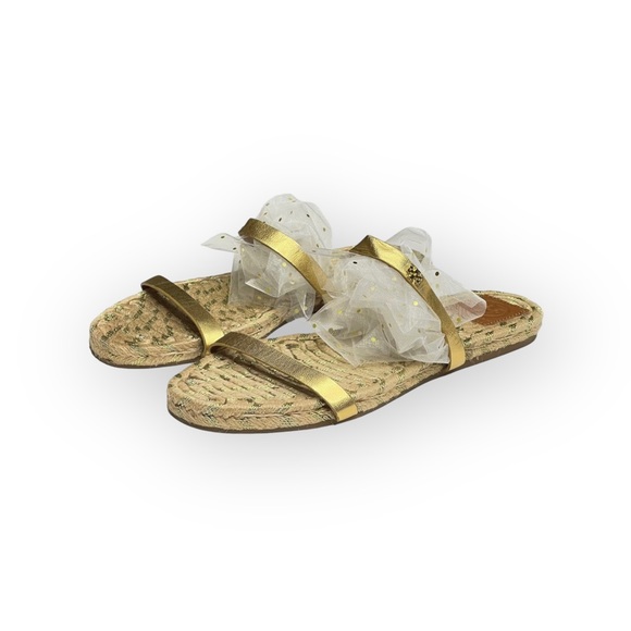Tory Burch ✤ Two Band Flats Espadrilles Slides Jute Sandals ✤ Metallic Gold ✤ 8M - Picture 9 of 17